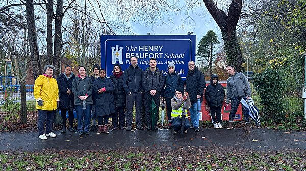Danny and parents and guardians after walking the route