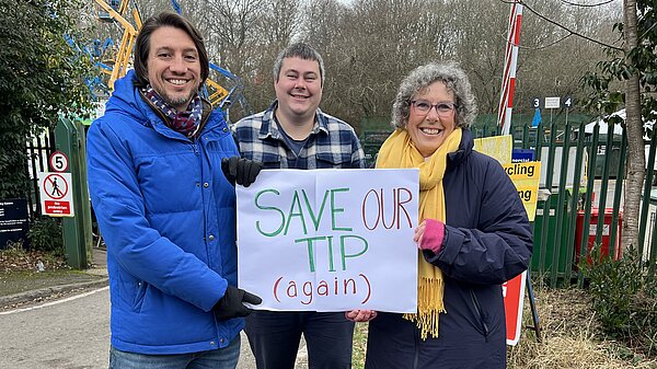 Save Bishop's Waltham Tip Ritchie, Jonathan and Jackie Porter outside tip