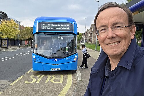 Martin Tod in Paulsgrove with a Portsmouth bus in the background