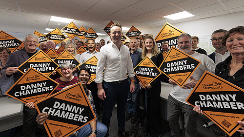 Danny with supporters in Winchester Liberal Democrat office