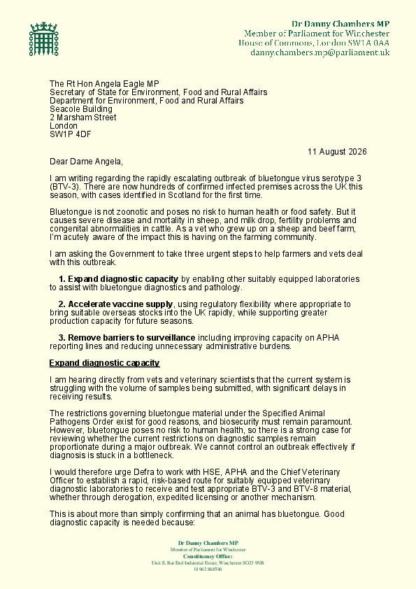 Letter to DEFRA