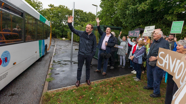 Danny and Jonathan at the bus protest